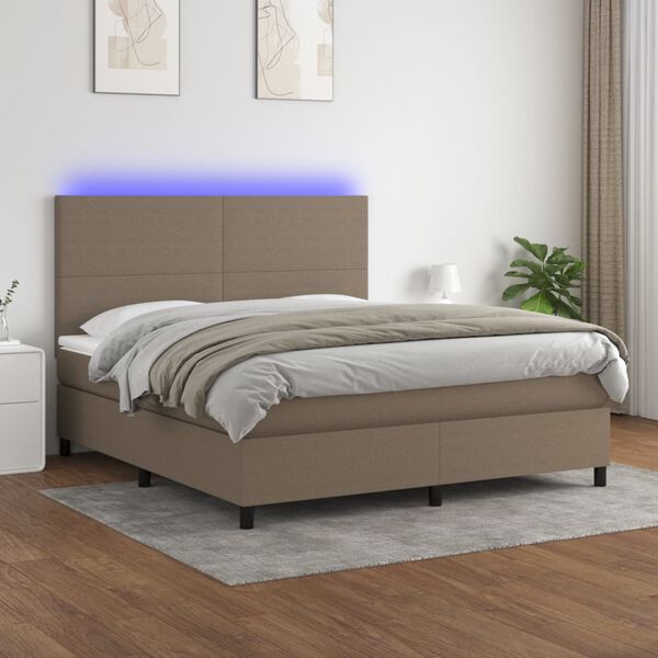 vidaXL Box spring postelja z vzmetnico LED taupe 160x200 cm blago