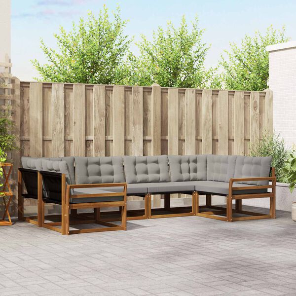 vidaXL Zunanja garnitura za sedenje 6 pcs Naravna in svetlo siva