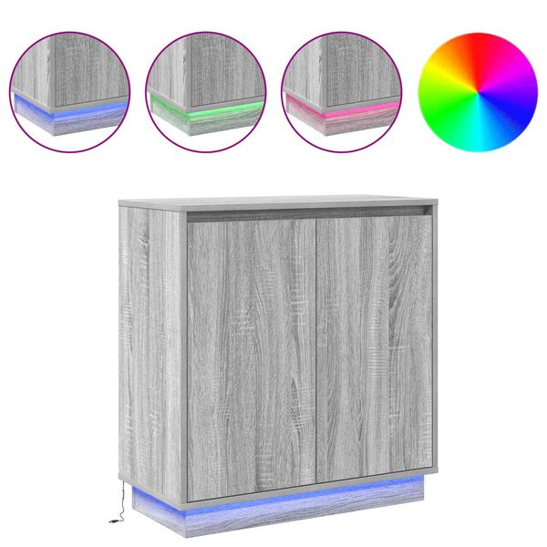 vidaXL LED bočni predalnik z LED lučmi Siva Sonoma 71 x 34,5 x 75 cm