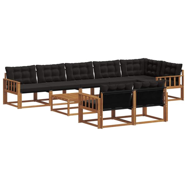 vidaXL Zunanja garnitura za sedenje z blazino 9 pcs Naravna in črna