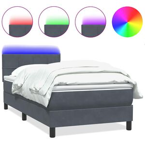 vidaXL Box spring postelja z vzmetnico LED Temno siva 90x220 cm Velvet