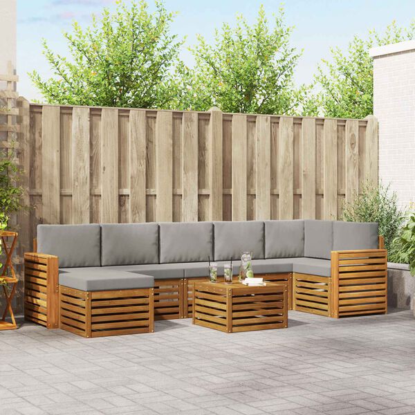 vidaXL Sedežne garniture z blazino 8 pcs Naravna in svetlo siva