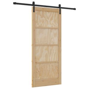 vidaXL Drsna vrata 86 x 198,5 cm Trdna borovina Naravna in črna