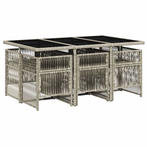 vidaXL Vrtna jedilna garnitura 7-delna z blazinami sv. siv poli ratan