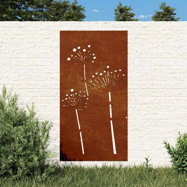 vidaXL Vrtna stenska dekoracija 105x55 cm corten jeklo cvetlice