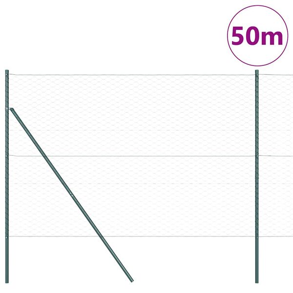 vidaXL Steber ograje. Zelena 50 x 1,6 m (50 mm mreža) Jeklo in PVC