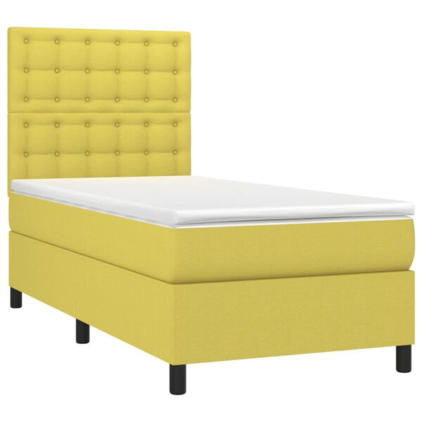 vidaXL Box spring postelja z vzmetnico LED zelena 90x200 cm blago