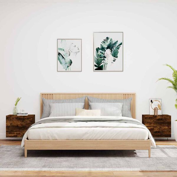 vidaXL Nočna stenska omarica z LED lučkami 2 kosa dimljen hrast