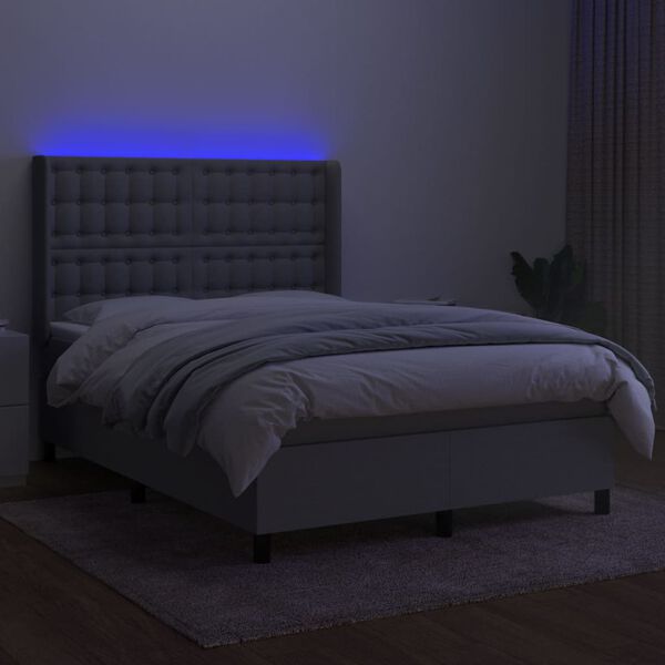 vidaXL Box spring postelja z vzmetnico LED sv. siva 140x200 cm blago