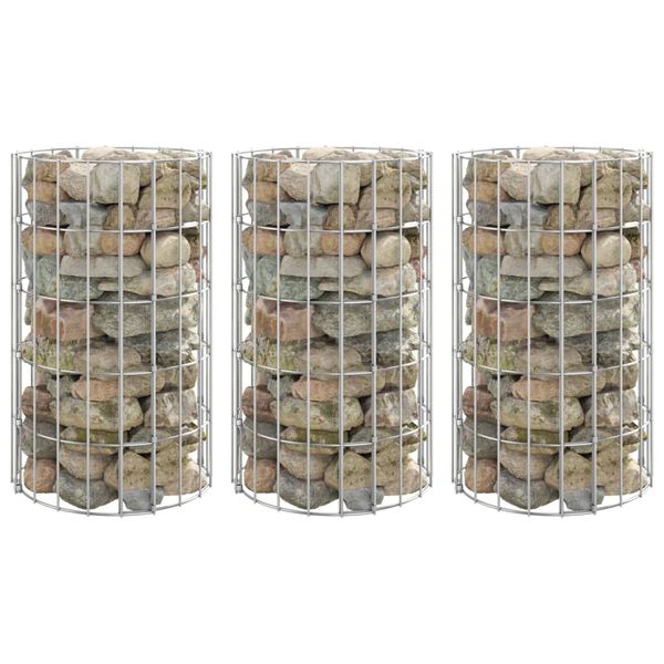 vidaXL Okrogle visoke grede gabion 3 kosi pocinkano jeklo Ø30x50 cm