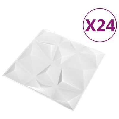 vidaXL 3D stenski paneli 24 kosov 50x50 cm diamantno beli 6 m²