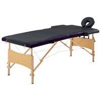 vidaXL Zložljiva masažna miza 2 coni les črna