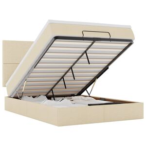 vidaXL Otomanska postelja z vzmetnico krem 140x200 cm blago