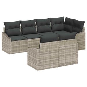 vidaXL Vrtna sedežna garnitura z blazino 7 pcs Svetlo siva poli ratan