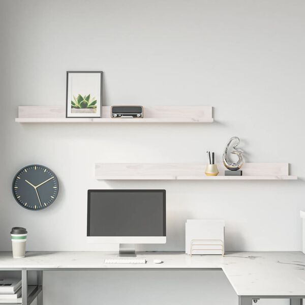 vidaXL Stenske police 2 kosa bela 110x11x9 cm trdna borovina