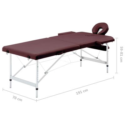 vidaXL Zložljiva masažna miza 2 coni aluminij vinsko vijolična