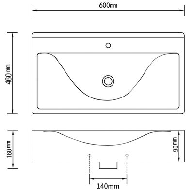 vidaXL Keramični umivalnik pravokoten črn z odprtino za pipo 60x46 cm