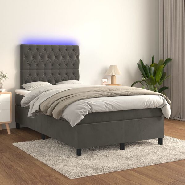 vidaXL Box spring postelja z vzmetnico LED temno siva 120x200 cm žamet