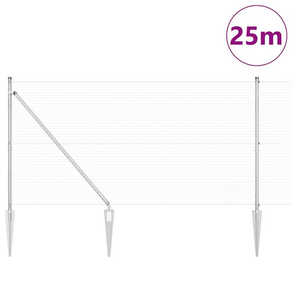 vidaXL Steber ograje. srebrna 25 x 1,2 m (25 x 25 mm mreža) Jeklo