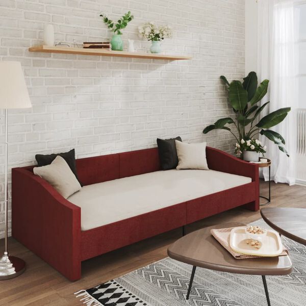vidaXL Dnevna postelja z vzmetnico USB vinsko rdeče blago 90x200 cm