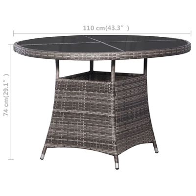 vidaXL Vrtna miza iz poli ratana 110x74 cm siva