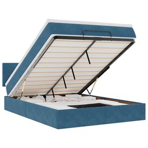 vidaXL Otomanska postelja z vzmetnico&LEDs temno modra 140x190cm žamet