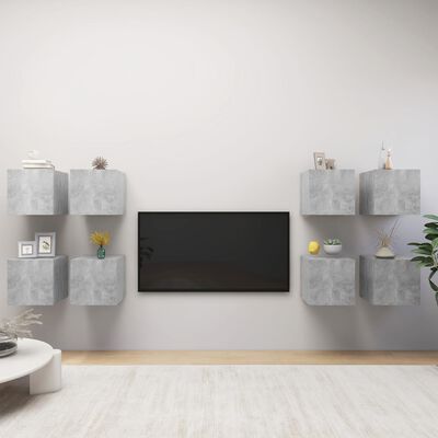 vidaXL Stenske TV omarice 8 kosov betonsko sive 30,5x30x30 cm