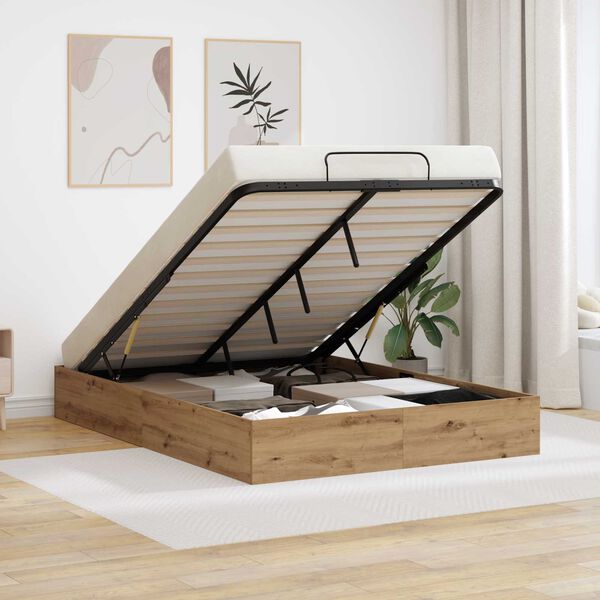 vidaXL Ottomanska postelja Umetni hrast 135 x 190 cm Konstruiran les