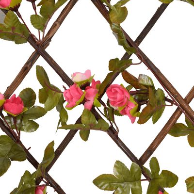 vidaXL Umetni bršljan raztegljiva ograja temno roza 180x20 cm