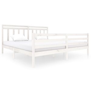vidaXL Posteljni okvir bel iz trdnega lesa 200x200 cm