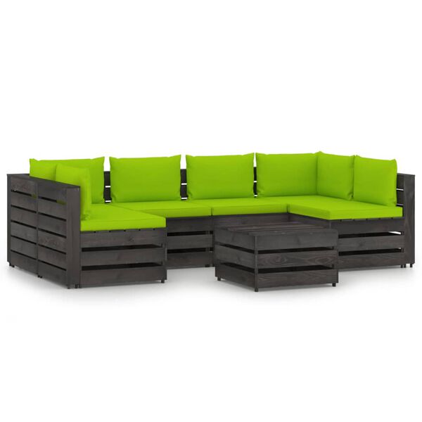 vidaXL Vrtna sedežna garnitura 7-delna z blazinami siv impregniran les