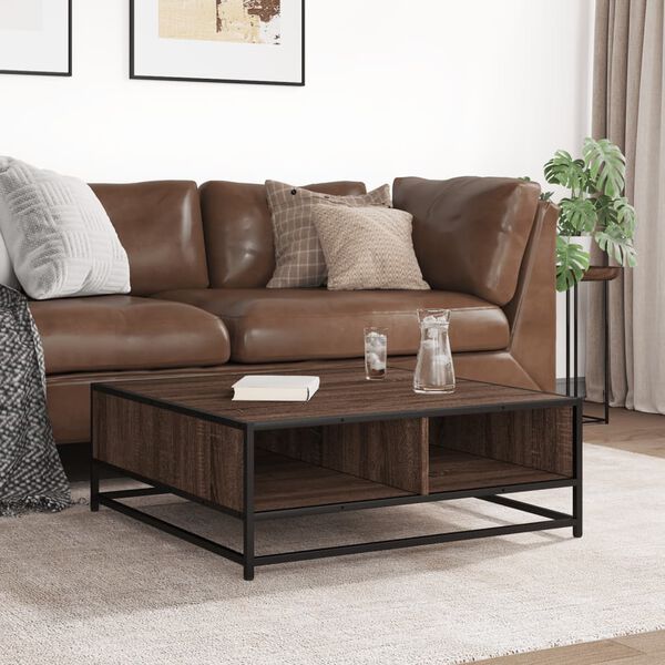 vidaXL Klubska mizica rjavi hrast 80x80x30 cm inž. les in kovina