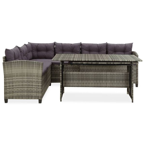 vidaXL Vrtna sedežna garnitura 2-delna z blazinami poli ratan siva