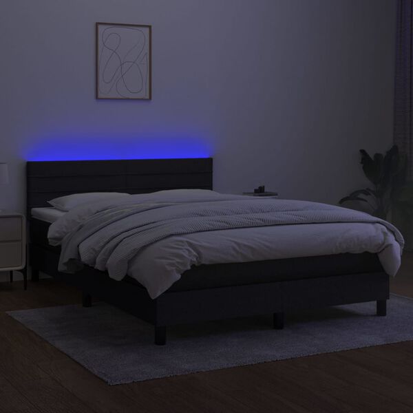vidaXL Box spring postelja z vzmetnico LED črna 140x190 cm blago