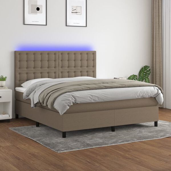vidaXL Box spring postelja z vzmetnico LED taupe 180x200 cm blago