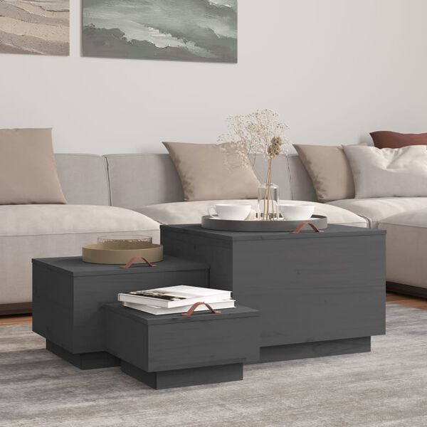 vidaXL Škatle za shranjevanje s pokrovi sive 3 kosi trdna borovina