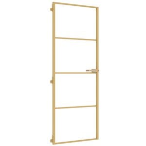 vidaXL Notranja vrata ozka zlata 76x201,5cm kaljeno steklo in aluminij