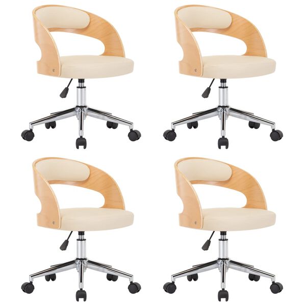 vidaXL Vrtljivi jedilni stoli 4 kosi krem ukrivljen les in um. usnje