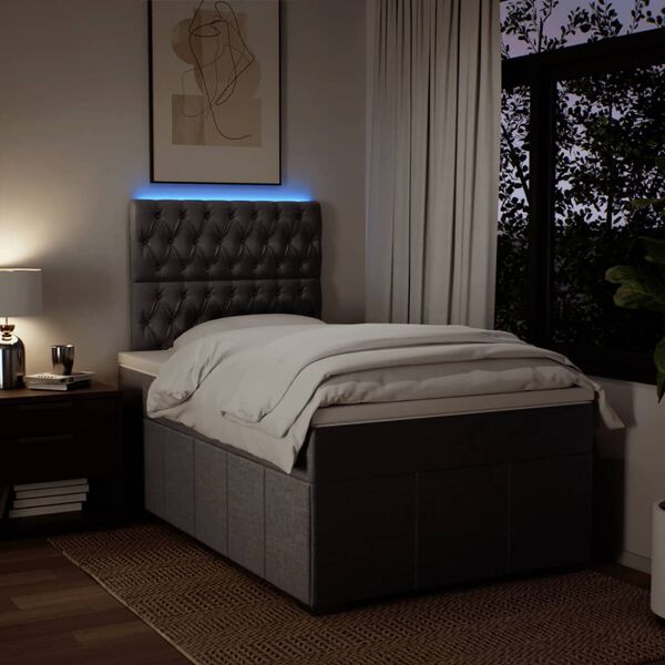 vidaXL Box spring postelja z vzmetnico temno siva 120x200 cm blago