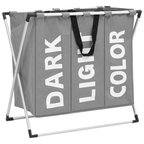 vidaXL Koš za sortiranje perila 3-delni siv