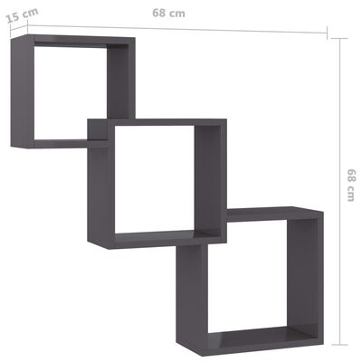 vidaXL Stenske police kocke visok sijaj črne 68x15x68 cm
