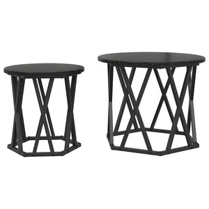 vidaXL Stranska miza 2 pcs Črna Orehovina Inženirski les in jeklo