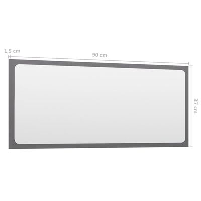 vidaXL Kopalniško ogledalo visok sijaj sivo 90x1,5x37 cm iverna pl.