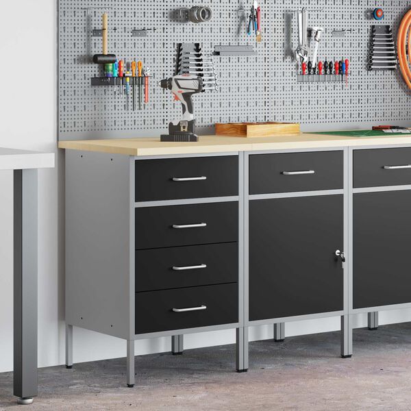 vidaXL Delovna omara s predalom 2 pcs Črna in siva 75 x 45 x 85 cm