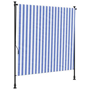 vidaXL Zunanje rolo senčilo modro in belo 200x270 cm tkanina in jeklo