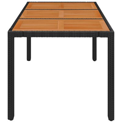 vidaXL Vrtna miza z leseno mizno ploščo črna 150x90x75 cm poli ratan