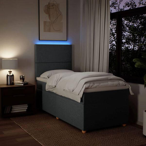 vidaXL Box spring postelja z vzmetnico temno siva 90x200 cm blago