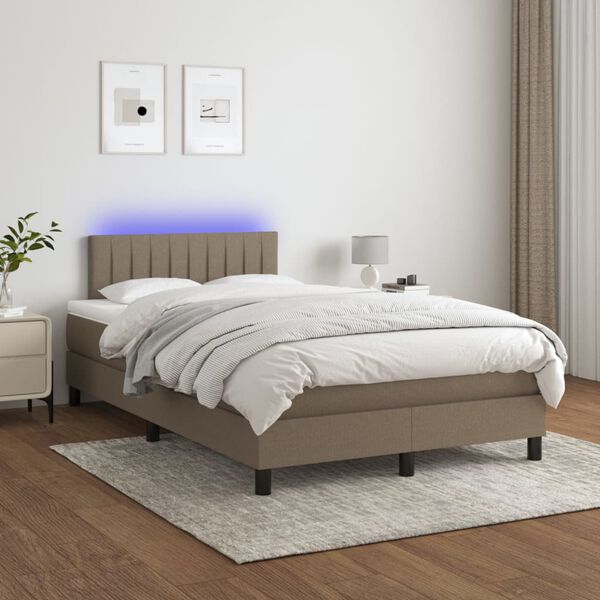 vidaXL Box spring postelja z vzmetnico LED taupe 120x200 cm blago