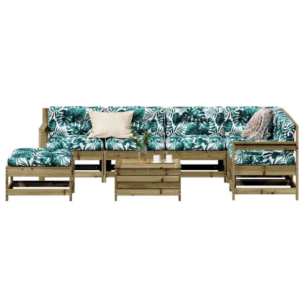 vidaXL Vrtna garnitura 8-delna z blazinami impregnirana trdna borovina