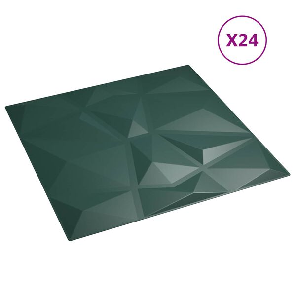 vidaXL Stenske plo&scaron;če 24 pcs Zelena 50 x 50 cm XPS Pena